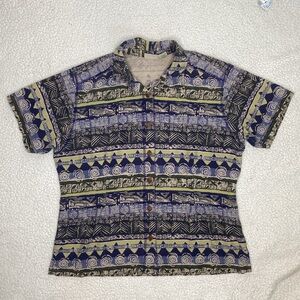 L.L. Bean Aztec Geometric Fish Multicolor Short Sleeve Button Down: Size…